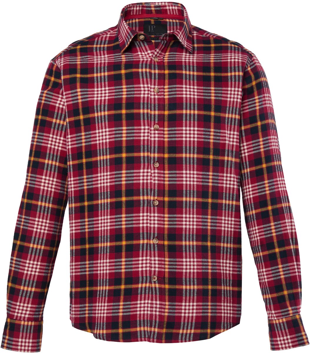 JP 1880 - Heren - Flanellen overhemd Modern Fit - Donkerrood - Maat 8XL
