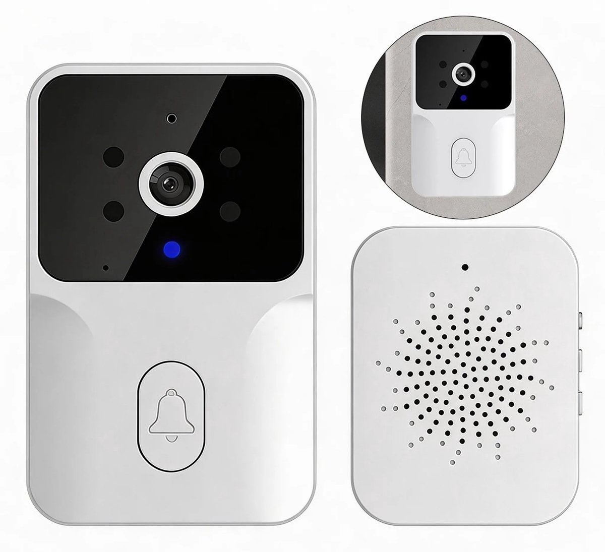 Draadloze videodeurbel met camera, ondersteuning voor 1080p HD-video, nachtzicht en tweewegs spraakcommunicatie; 2,4 GHz wifi; bediening op afstand via app.