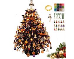 DIY Halloweenboomset met kralen (en verlichting) - Handgemaakte kralenset - Handgemaakt kerstornament van kristallen - Met verlichting - Perfect cadeau voor knutselaars - Zwart