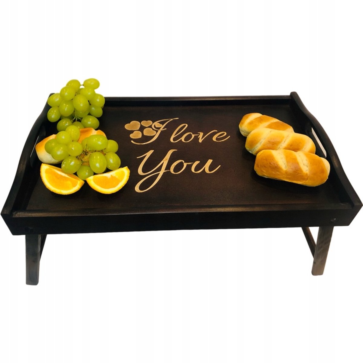 Houten ontbijttafel met gravure 'I Love You' - Donkerbruin