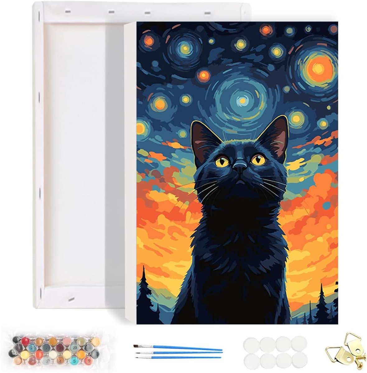 Paint by Numbers Kit voor Volwassenen - Schilderen met Nummers van Katten en Dieren, Sterrenhemel Canvas, DIY Acrylverf en Kunstset