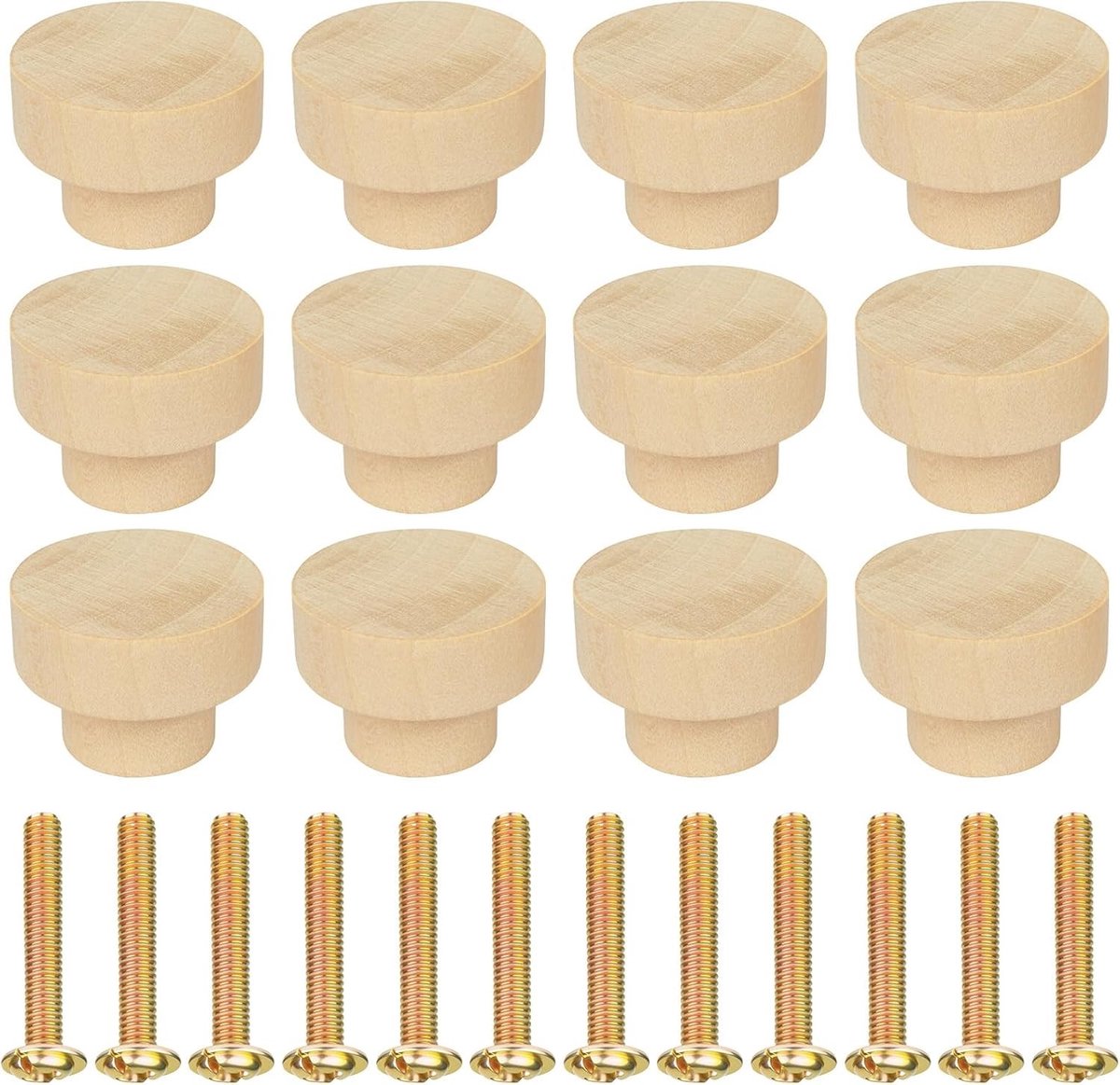 Ronde Houten Kastknoppen 35mm - 12 Stuks Deurklinken voor Meubels en Laden