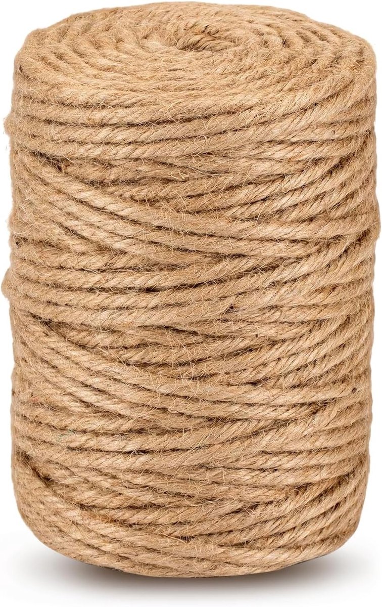 Jute Touw 4 mm x 60 m, Sterk Natuurlijke Touw voor Tuinieren, DIY Projecten en Verpakkingen, Ideaal voor Ambachten en Binding