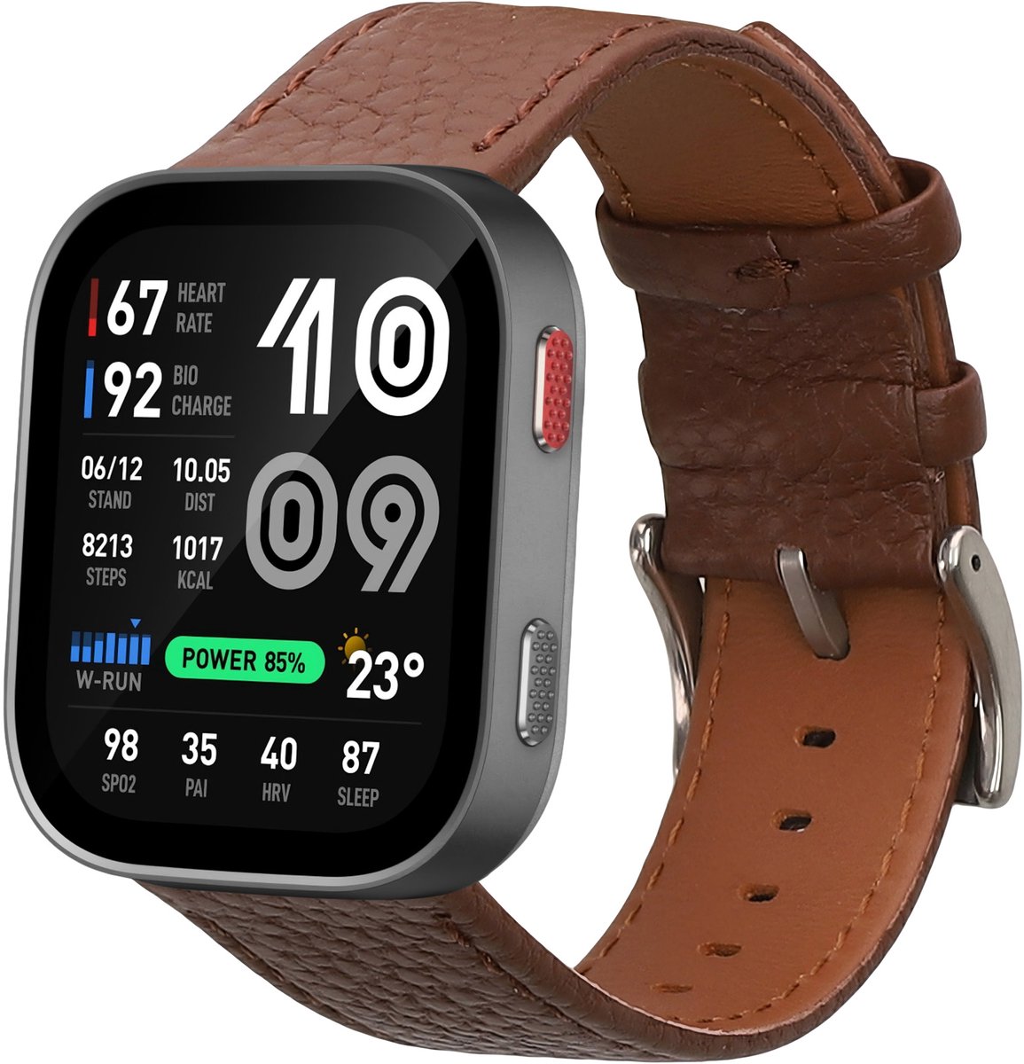 kwmobile lederen horlogebandje geschikt voor Amazfit Bip Max / Amazfit Bip 6 polsband - Echt leren smartwatch bandje - Activity tracker horloge band in donkerbruin