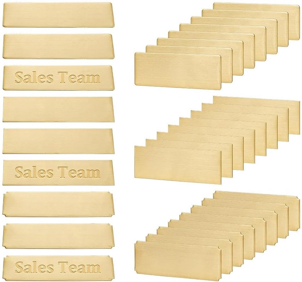 3 Stijlen 36 Stuks Naamplaatjes Lege Gouden Gegraveerde Plaat Kaarten RVS Naamlabel Kunst Tag met Zelfklevende Achterkant 7.5cm x 2.5cm Gepersonaliseerd voor Thuis en Kantoor