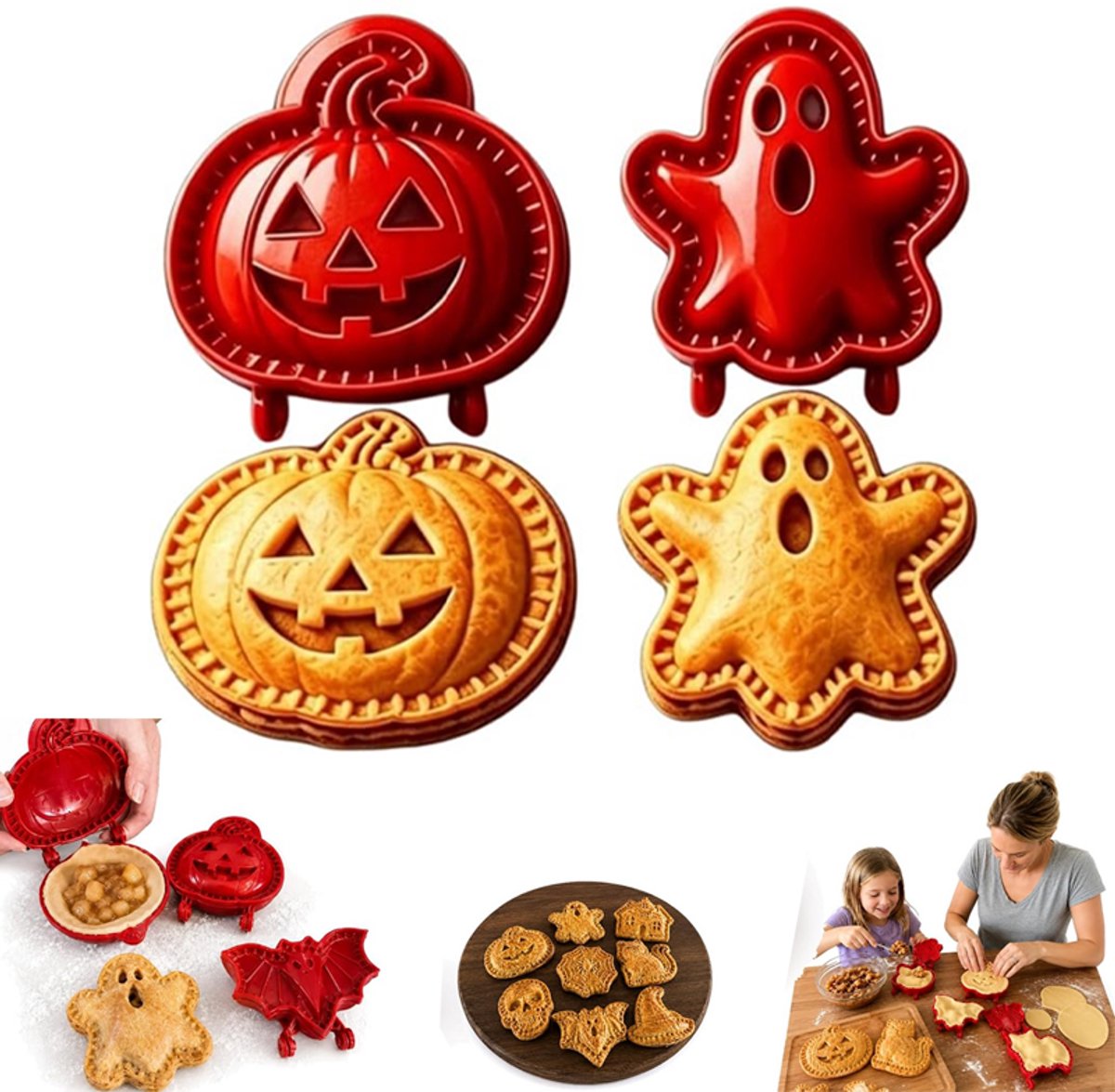 Halloween Mini Pasteimallen - 2 Stuks - Halloween Bakvorm - Halloween Molds - Druk & Vorm - Bakvorm - Bakken - Pompoen - Spook - Geschikt Voor Bakavonden Thuis, Halloweenfeestjes En Desserts Voor De Feestdagen