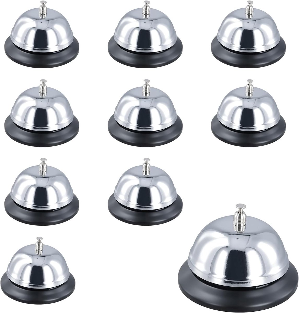 10 Pack Zilveren Servicebel voor Receptie, Bureau Oproepbel en Klantenservice Bell, 8,5 x 6 cm