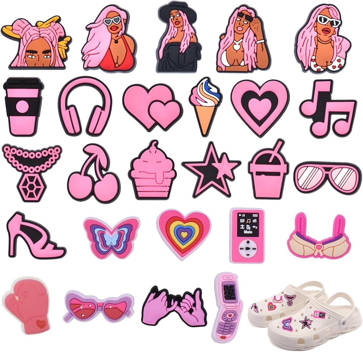 Decoratieve Schoenaccessoires - 26 Stuks Roze Creatieve Ontwerpen, Eenvoudige Bevestiging, Duurzaam PVC, Uniek Cadeau voor Bubble Slides en Sandalen