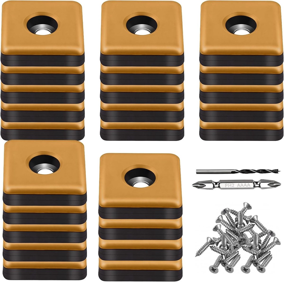 24 Stuks Teflon Meubelglijders Ø25mm - Vierkante Glijders met Schroeven voor Effectieve Bescherming van Meubels en Vloeren, Inclusief 24 Schroeven en 2 Boorgaten
