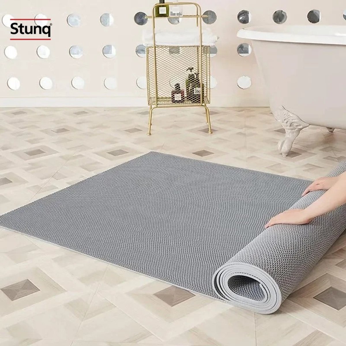 Stunq® Antislip badkamermat met afvoerpads – grijs, groot formaat
