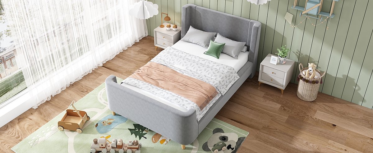 WUVRIE Normaal bed 90x200 cm met kosmisch dessin en fluwelen bekleding, grijs