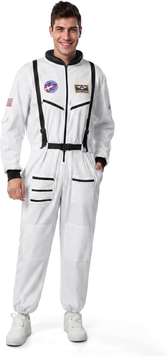 Halloween Astronaut Kostuum voor Volwassenen - Wit Ruimteschip Outfit voor Feest en Cosplay met Overalls en Aviator Stijl