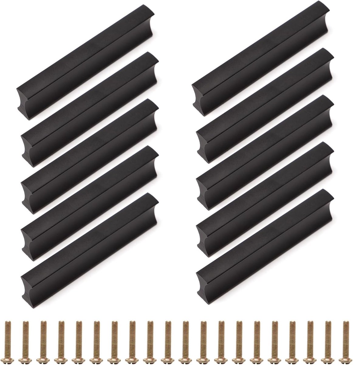 Set van 10 Zwarte Meubelhandgrepen 64mm voor Keuken- en Kastdeuren - Inclusief Schroeven voor Lades en Kasten (Matte Zwart)