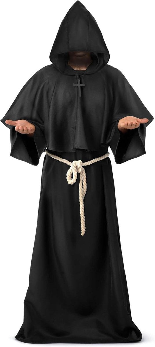 Middeleeuwse Monnikenmantel met Kap voor Volwassenen - Renaissance Priester Outfit voor Halloween en Theatrale Voorstellingen