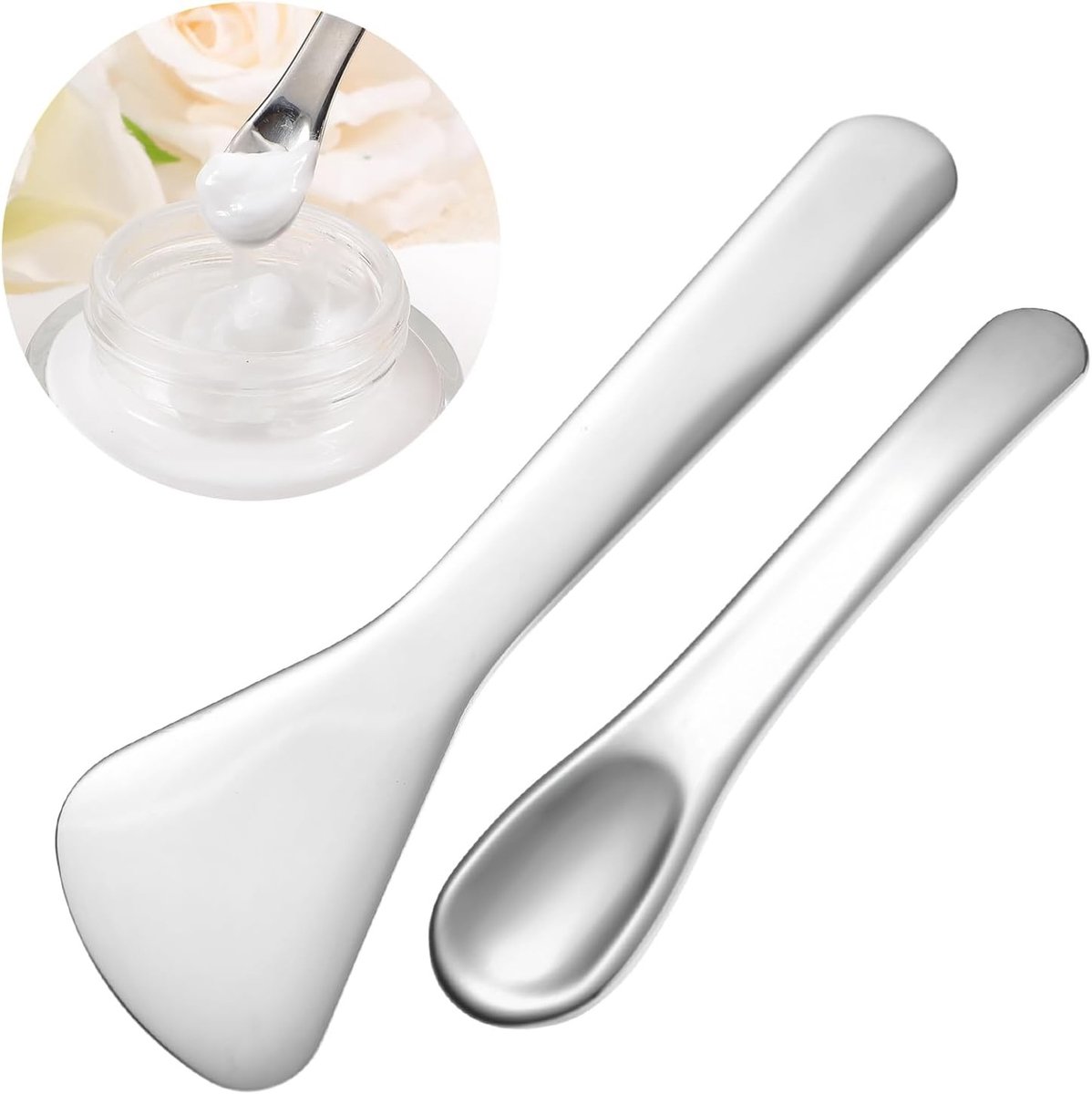 Cosmetische Spatel Set van RVS, 2 Stuks, Mini Make-up Lepels voor Oogcrème, Gezichtsmasker en Lotion Mengscoop
