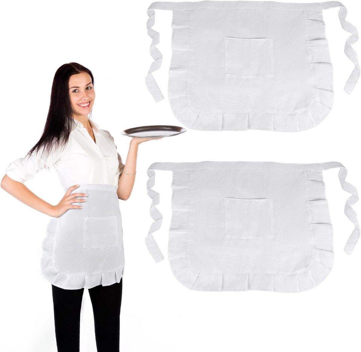 Verstelbare witte taille schort met 1 pocket, ideaal voor koken, schoonmaken en schilderen, 52 x 41.5 cm, geschikt voor vrouwen en meisjes
