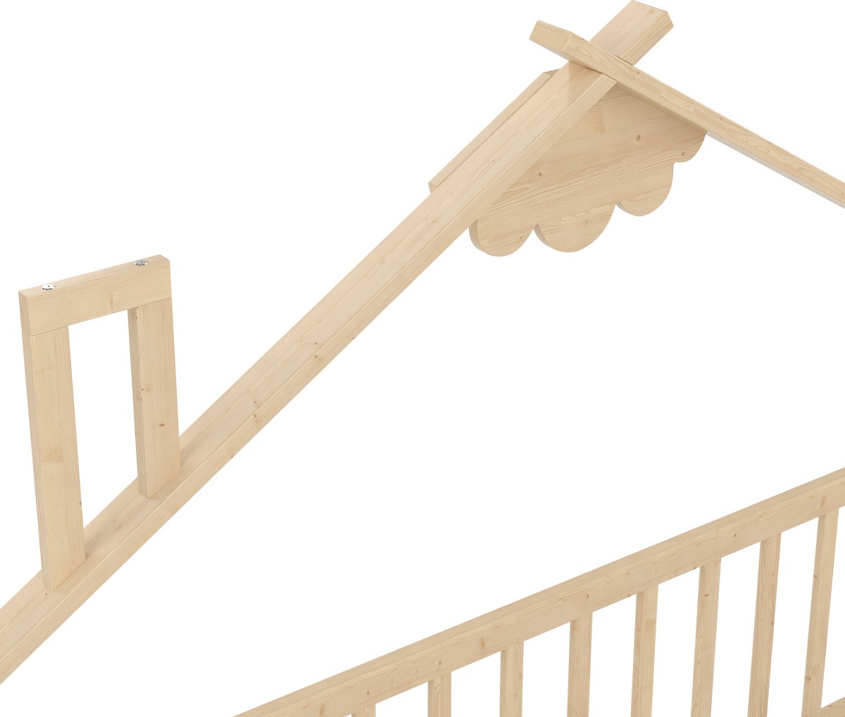 WUVRIE Kinderbed 140x190 cm in huisvorm met veiligheidshekje, grenen en MDF, naturel Natural