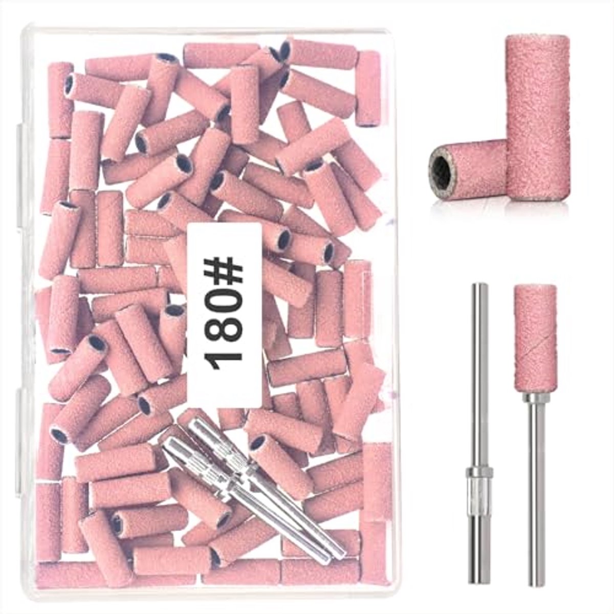 Namajunas - Nagelfrees Schuurrolletjes - Nailboor schuurbandjes 180 grit-100 stuks Inclusief 2 schuurbandspindels - Nagel Bitjes - Nagelvijl electrisch - Manicure set - Nagel Frees - Bits - Opzetstukjes - Nagel Bitjes- Roze