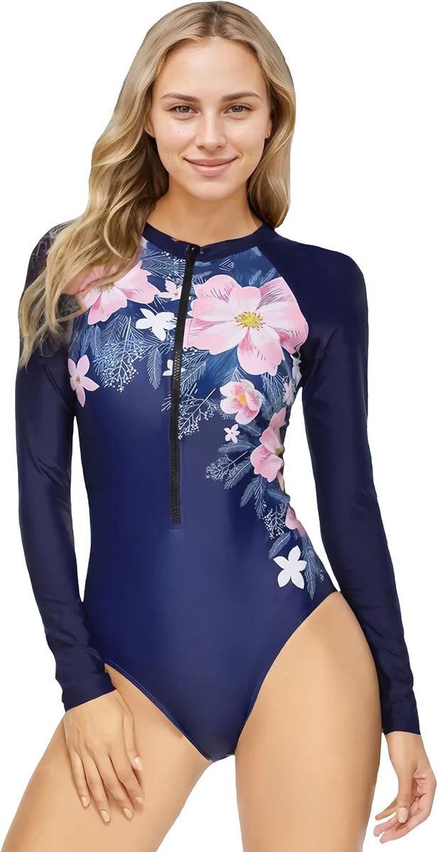 Badpak voor Dames met Mouwen,Badpak,Zwempak met Rits aan de Voorkant,Surfkleding,Duikpak,Huidbeschermers