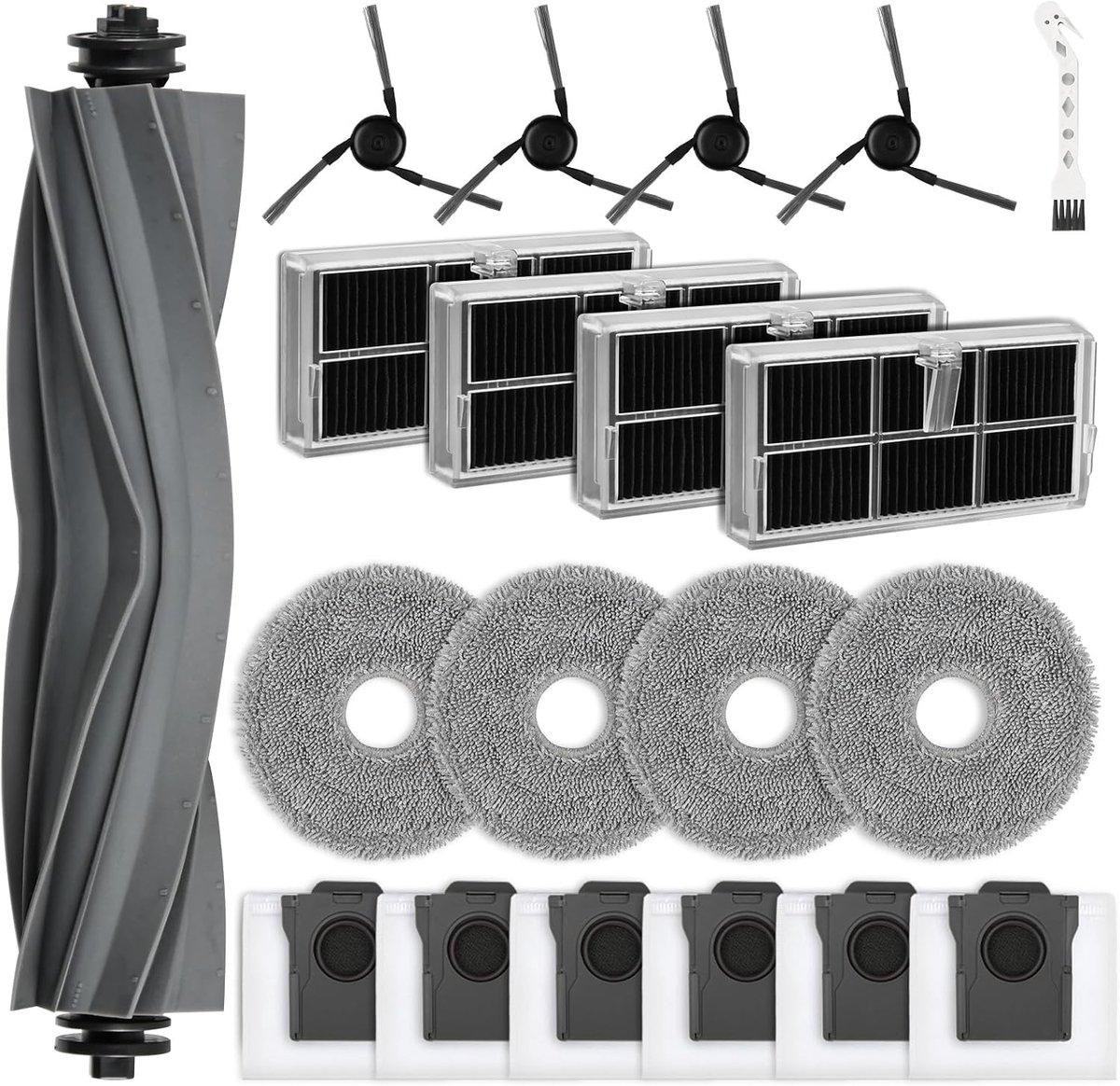 20-delige accessoireset voor Dreame X40 Ultra Complete Stofzuiger Robot Vervangende Onderdelen Accessoires 1 Hoofdborstel 6 Stofzakken 4 Mop Pads 4 Actieve Koolfilters 4 Zijborstel 1 Reiniging