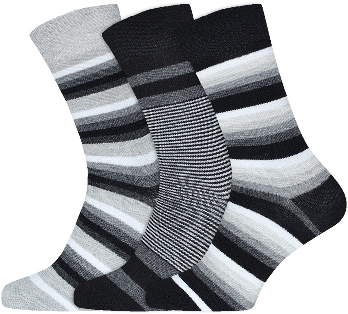 Gestreepte Herensokken | Katoen | Merk: Gianvaglia | Kleur: Grijs | Maat: 39-42/ 43-46 | 3 Paar
