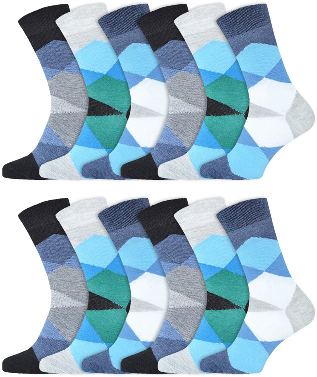 Geruite Herensokken | Katoen | Merk: Gianvaglia | Kleur: Blauw | Maat: 39-42/ 43-46 | 12 Paar