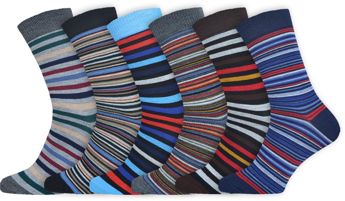 Kleurrijke Herensokken | Strepen | Merk: Gianvaglia | Kleur: Diverse Kleuren | Maat: 39-42/ 43-46 | 6 Paar