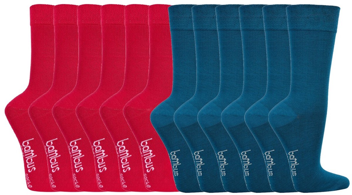 12 Paar - Bamboe Sokken - Zonder Knellende Boord - Socks4fun - Blauw & Rood