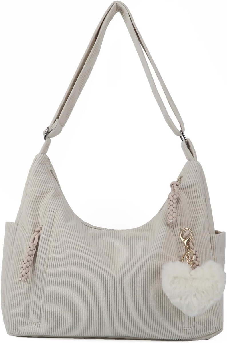 draagtas voor dames met rits, handtas met grote capaciteit en verstelbare schouderriem, casual crossbody tas voor dames, koord, hobo-tas voor winkelen, school, werk, reizen,