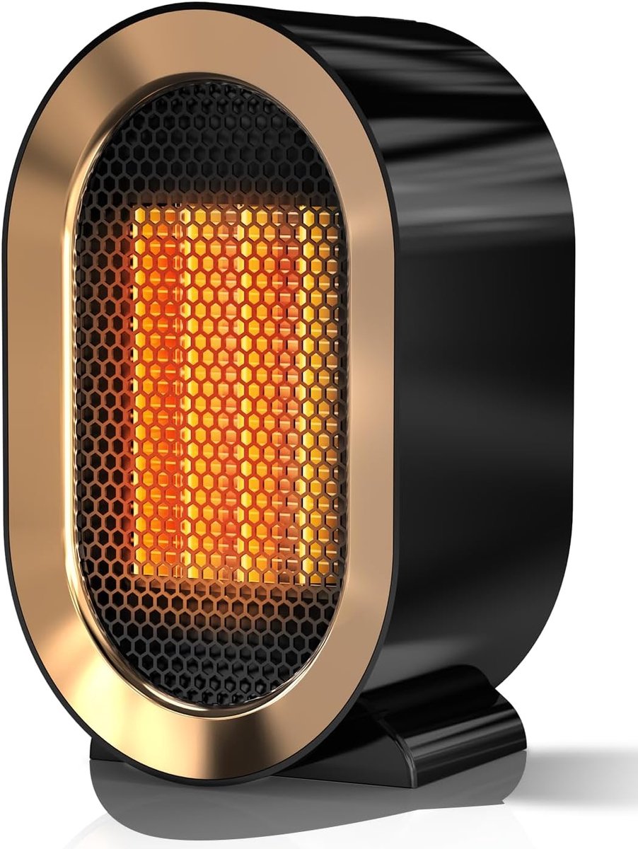 Elektrische kachel, draagbare energiebesparende ventilatorkachel voor binnen, draagbare ventilatorkachel met twee snelheden, geschikt voor kantoorgebruik, met instelbare functie, oververhittingsbeveiliging, donkerzwart.