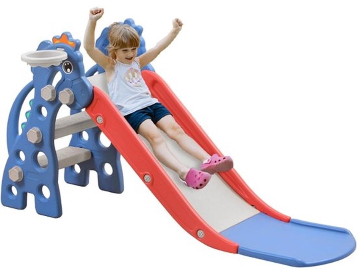 Opvouwbare 3-in-1 Kinderglijbaan met Basketbalmand voor Binnen en Buiten