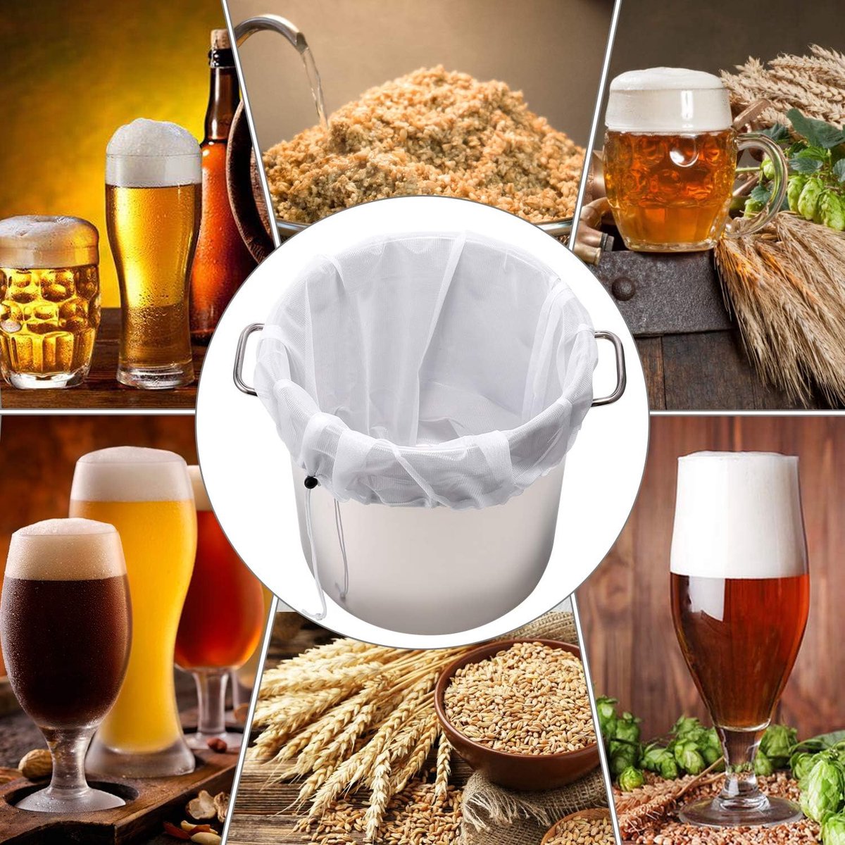 3-delige set – Fruitzak met trekkoord – Brouw-filterzak – Zak met fijnmazig net – Herbruikbaar – Geschikt voor het brouwen van cider, wijn en bier (Wit – 40 cm x 28 cm) — cadeau in Cadeau-ideeën - foto 3