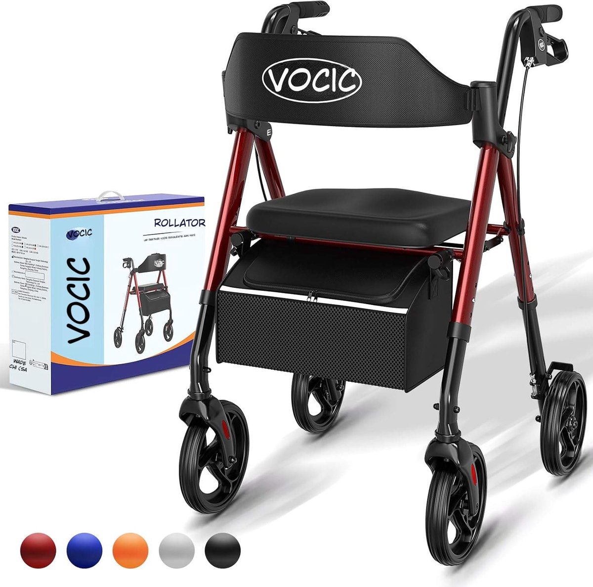 Kavora Rollator - Draagvermogen tot 136 kg - Lichtgewicht en opvouwbare rollator - Voor binnen en buiten - Donkerrood - 58cm x 58cm x 83cm