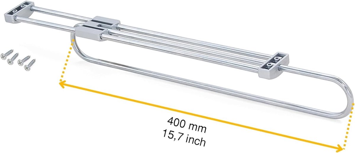 Kledingrek - Chroom - 400 mm - Uittrekbaar Staal en Kunststof - Voor Kastmontage