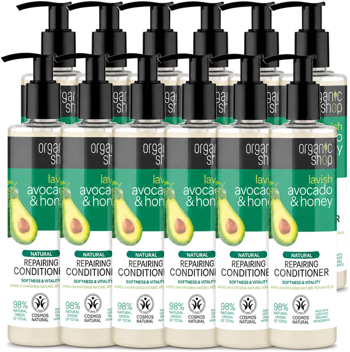 12 x Organic Shop - Natural Repairing Conditioner - Avocado & Honey - 280 ml - Voordeelverpakking - 12 stuks