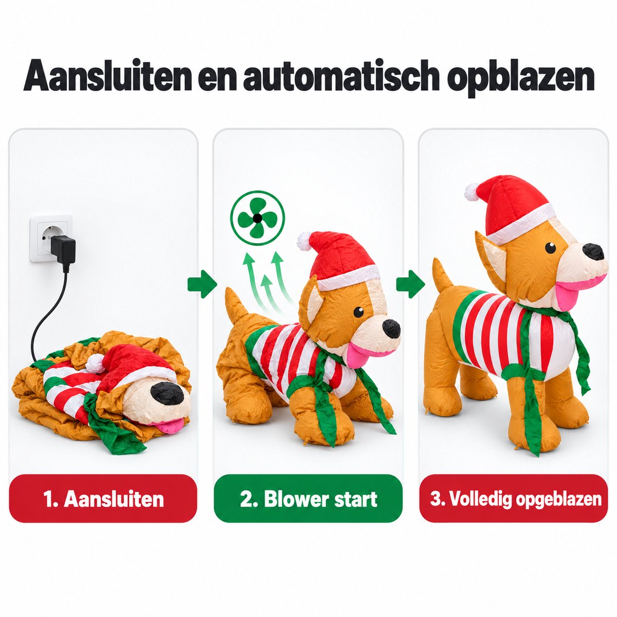 HEM Opblaasbare Kersthond 123 cm met LED Verlichting – Opblaasbaar Kerstfiguur Hond voor Buiten en Binnen – Kerstdecoratie en Kerstversiering voor Tuin – Inclusief Blower en HEM Microvezeldoekje – foto 2