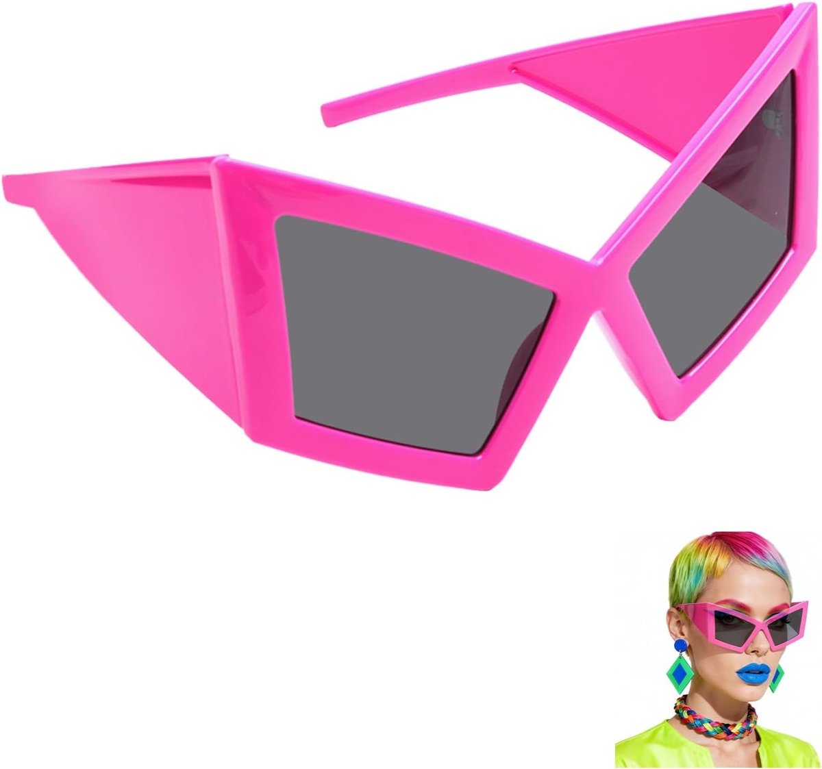 Zonnebrillen voor feesten, oversized modebrillen met neon kleuren voor een trendy look