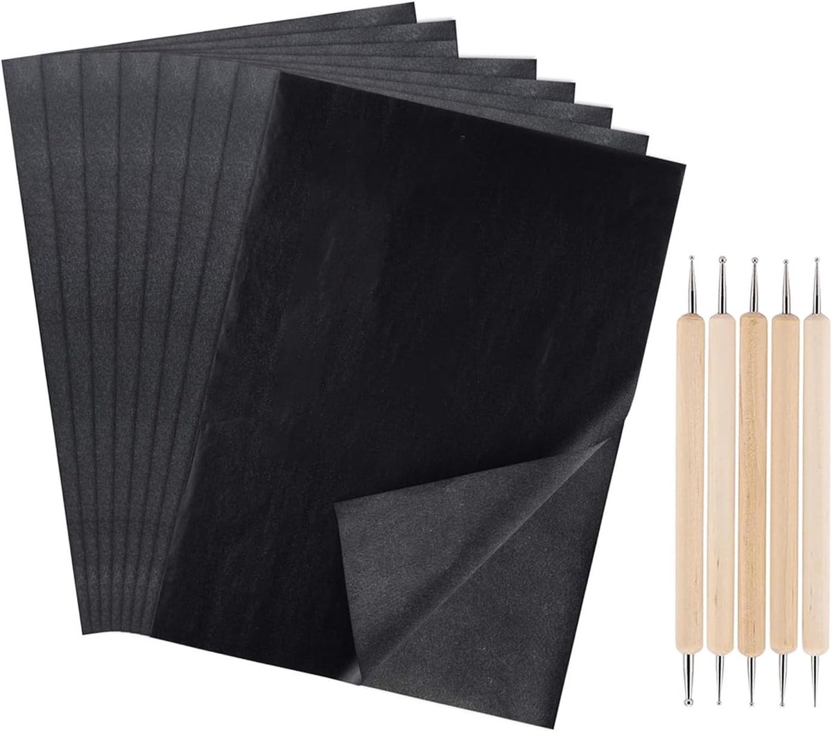 Transferpapier A4, 200 Vellen Zwart Carbonpapier voor Hout, Keramiek en Tarpaulin met 5 Duimspijkers Set
