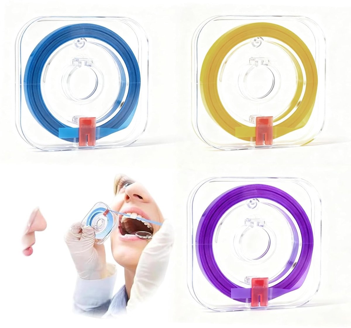 Tandenpolijstpapier, 3 vellen voor tussen tanden, paars, blauw en geel, ideaal voor tandruimte, mondhygiëne en tandverzorging (4mm x 6m)