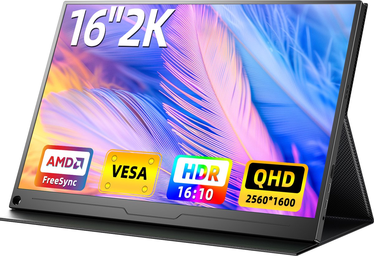 UPERFECT 16" QHD draagbare monitor (2560x1600P, FreeSync, 100% sRGB, 1500:1 IPS) – extern scherm voor gaming/design met VESA-bevestiging, geschikt voor laptop, Switch en MacBook