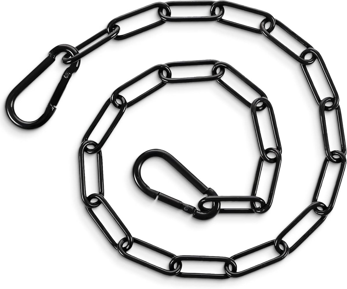 Zwarte stalen ketting van 60 cm met karabijnhaak, ideaal voor deurbeveiliging en bevestiging