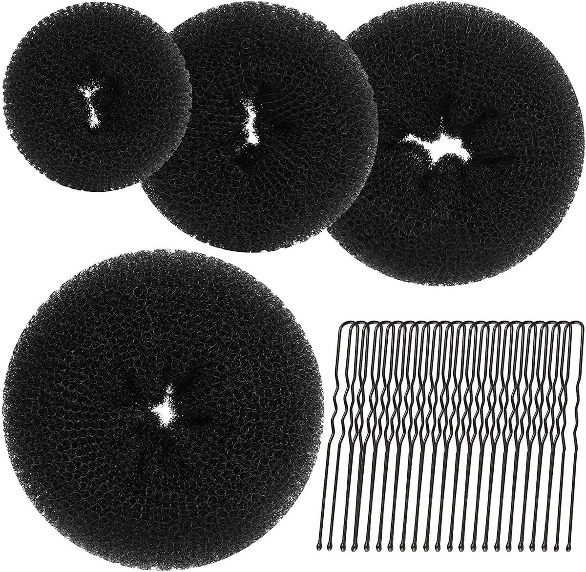Donut, haarknotset, 4 stuks, kapselhulp, 20 U-vormige haarspelden, haarspeld, donut haaraccessoires, knothulp voor kapsels, dansers, kinderen, meisjes, vrouwen