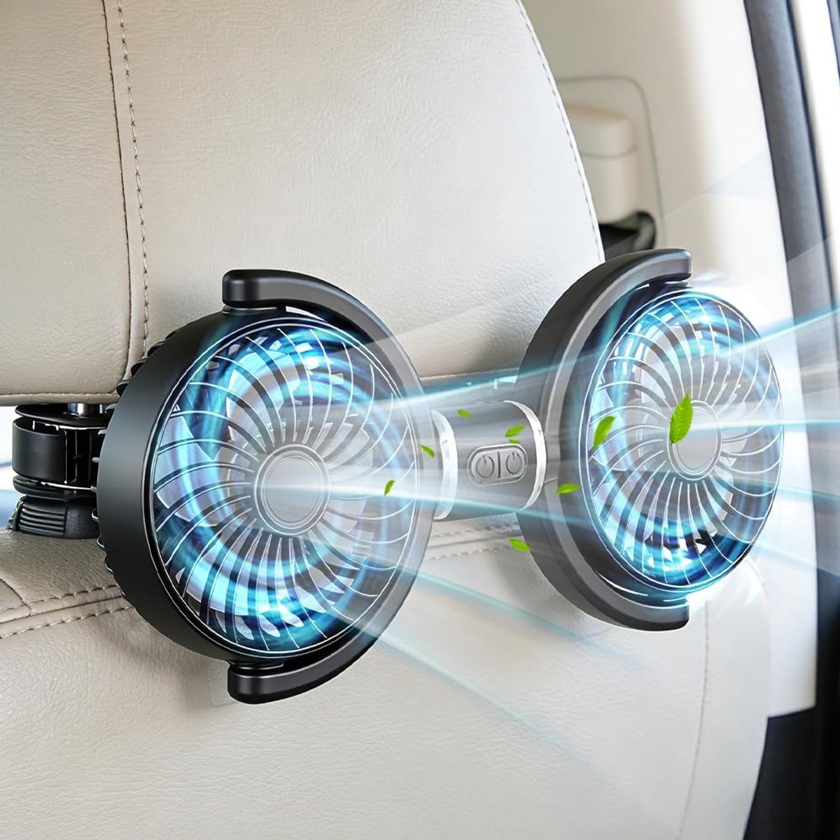Autoventilator voor de achterbank, 12 V autokoelventilator, autostoelventilator met 3 snelheden, 360 graden draaibaar, stille ventilator, autoventilator, draagbare USB-koelluchtventilator voor auto