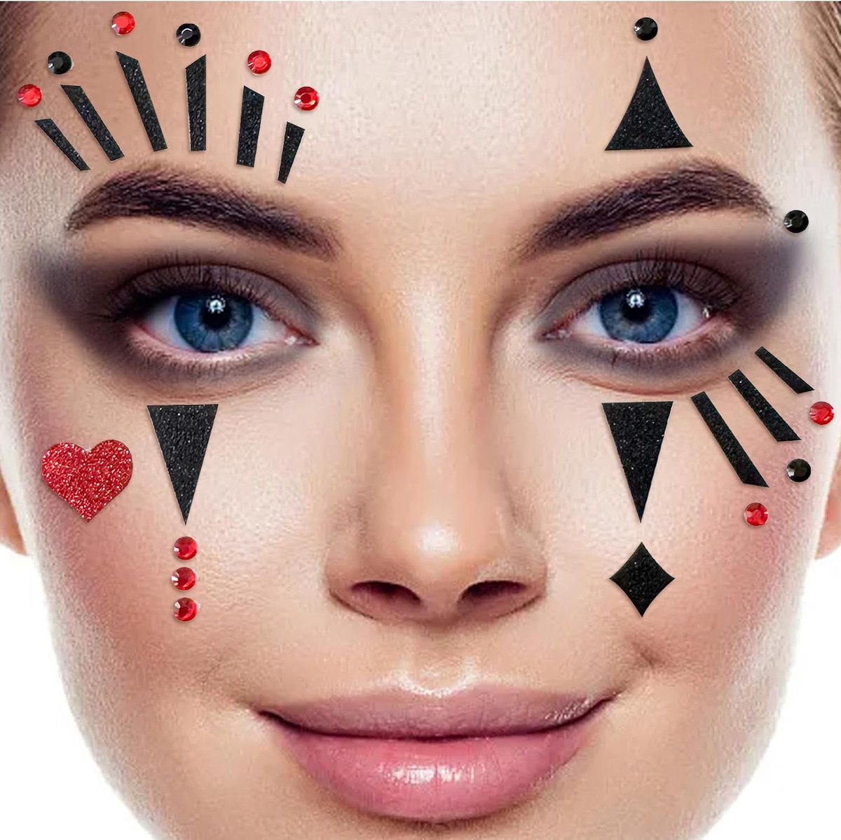 2 Stück Gesichttattoo, Pantomime Temporäre Tattoos, Clown Gesichttattoo Karneval, Temporäres Glitter Gezichtsstickers, voor Cosplay Karneval Halloween