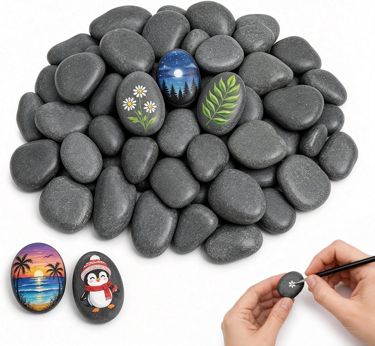 50 stuks stenen om te beschilderen, 1-3 cm platte stenen, natuursteen om te knutselen, gladde kiezelstenen, decoratieve stenen voor kleurrijk schilderen, school, doe-het-zelf decoratie (1-3 cm