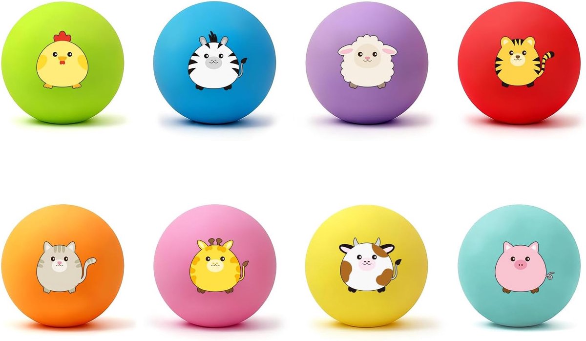 5 cm, set van 8 stuks, natuurlatex, piepende ballen voor kleine honden en puppy's tot 9 kg, zacht voor tanden, 8 kleuren: rood, geel, paars, blauw, roze, oranje, groen