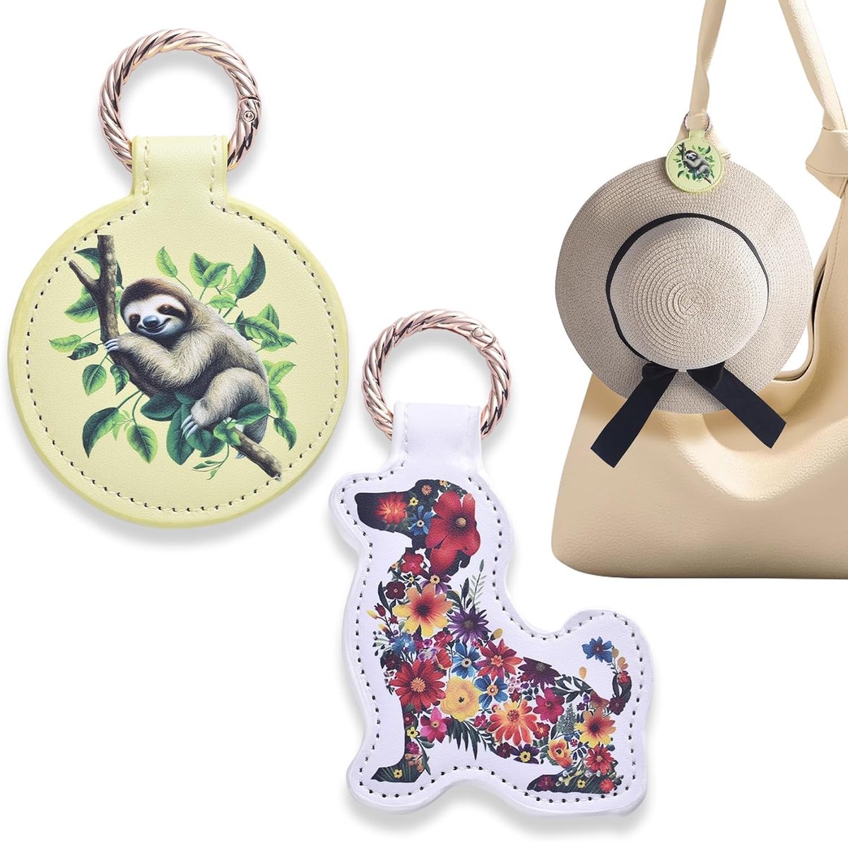 Magnetische hoedclip voor reizen op tas, hoedenhouder voor reizen en hoedendoos voor reizen, gemakkelijke toegang hoedclips set van 2 (teckel en luiaard)