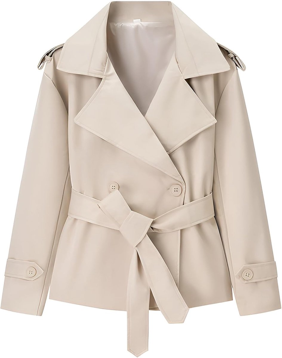 Gabardine voor dames, lange mouwen, casual, los, dubbele rij, korte jas, met zakken