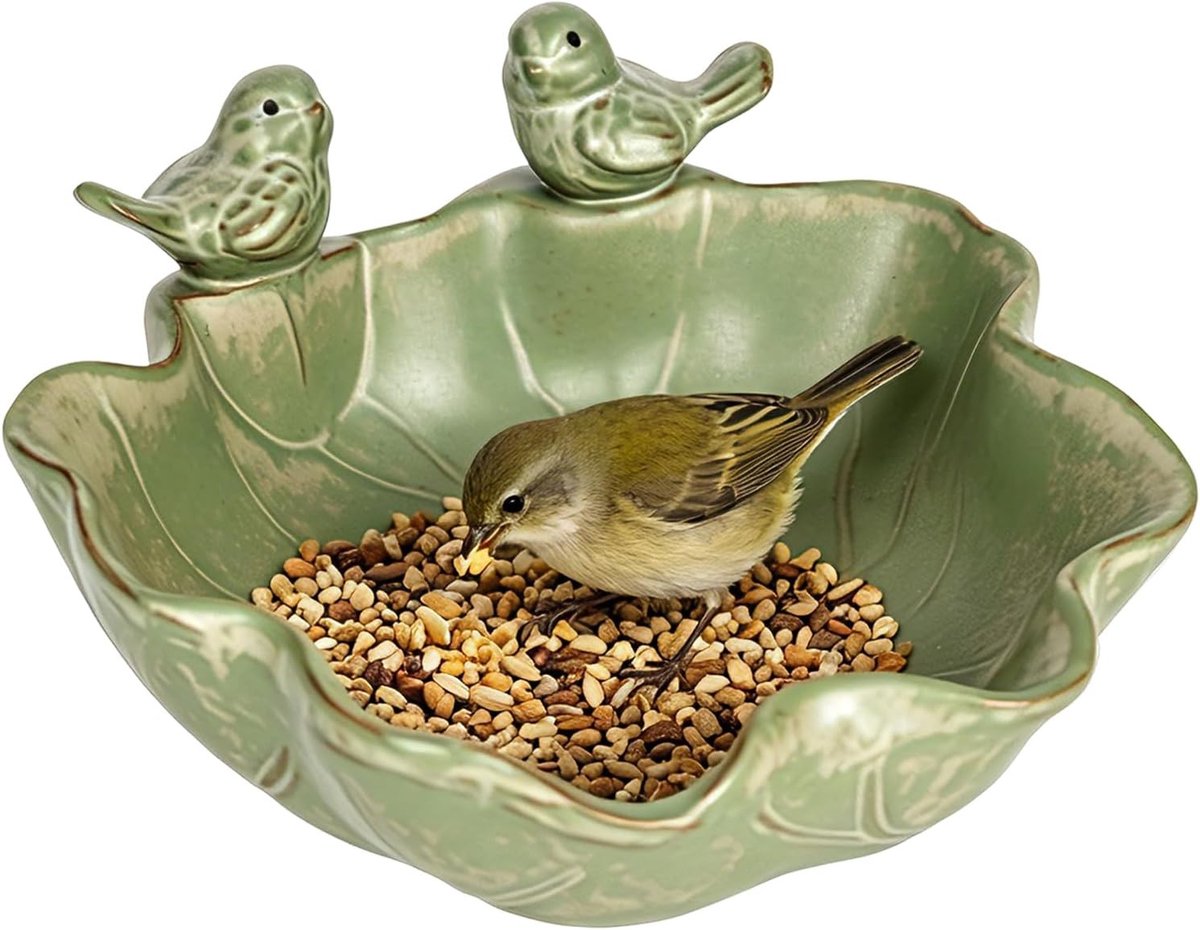 Winterbestendige ronde vogelbad met 2 decoratieve vogels voor tuin, balkon en patio