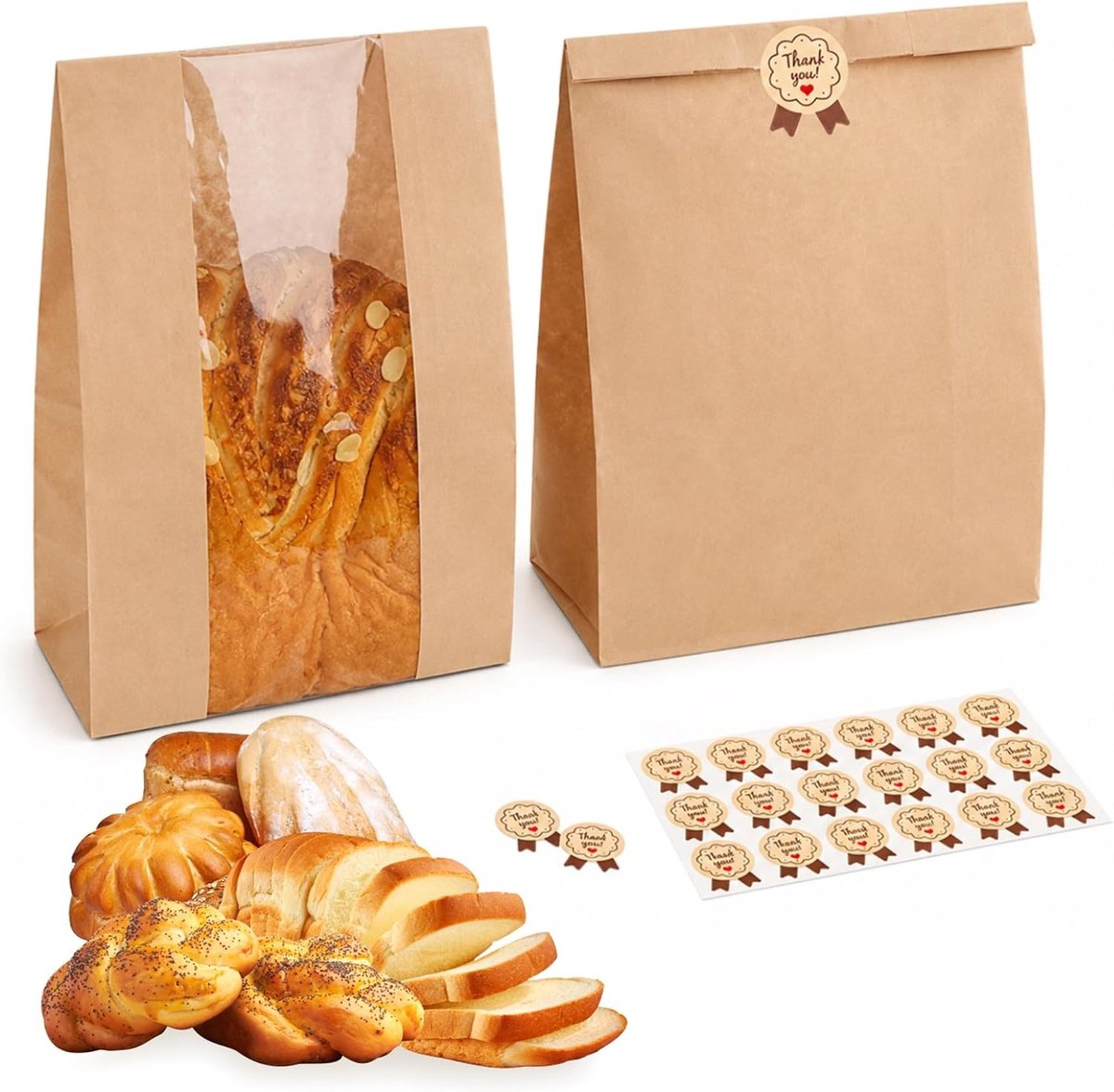 Grote kraftpapier broodzakken voor versgebakken brood en broodjes - 50 stuks, milieuvriendelijk en stevig